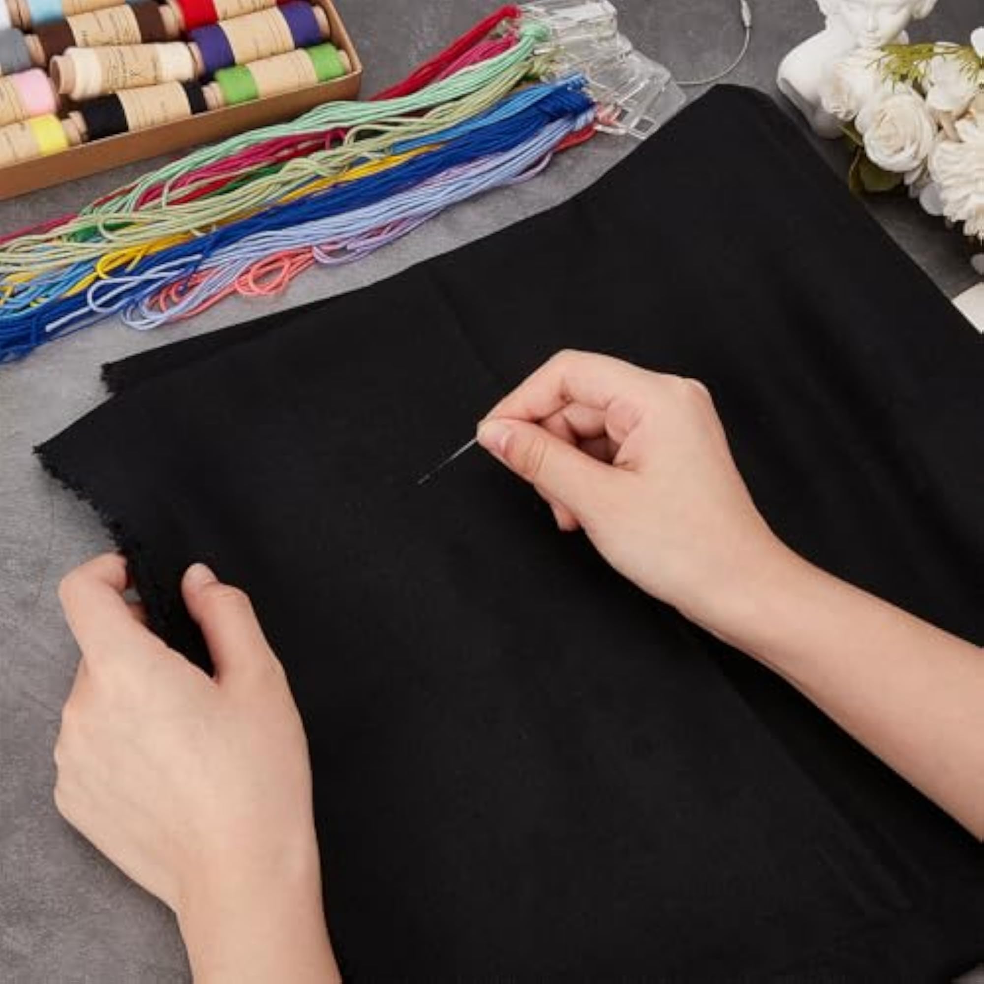 Black Linen Cotton Needlework Fabric, Solid Color
